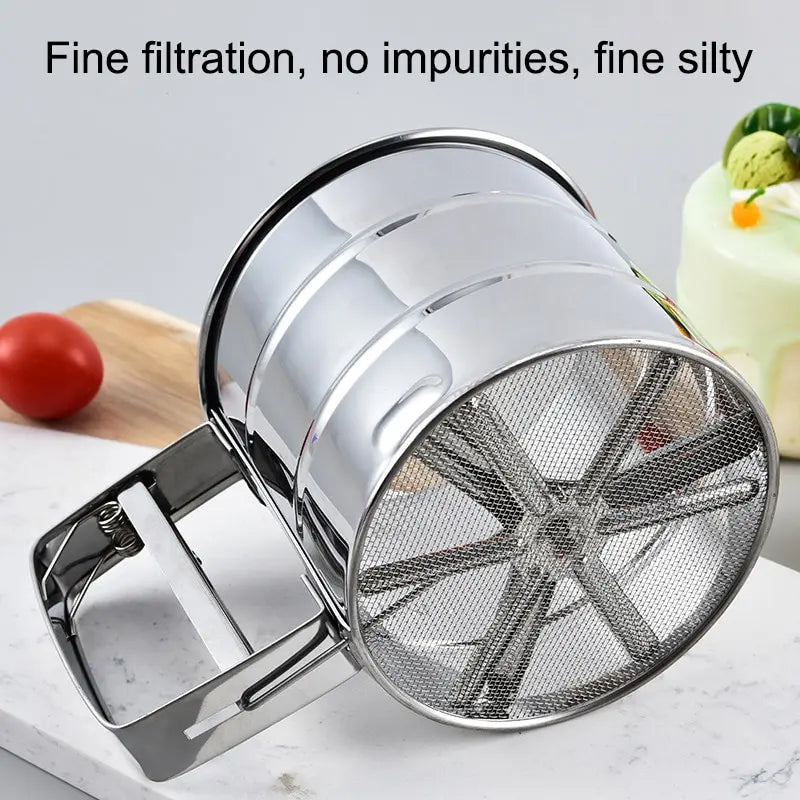 Stainless Steel Flour Sifter with Hand Press Design - Fine Mesh Sieve for Baking and Powder Sugar Shaker - 1pc