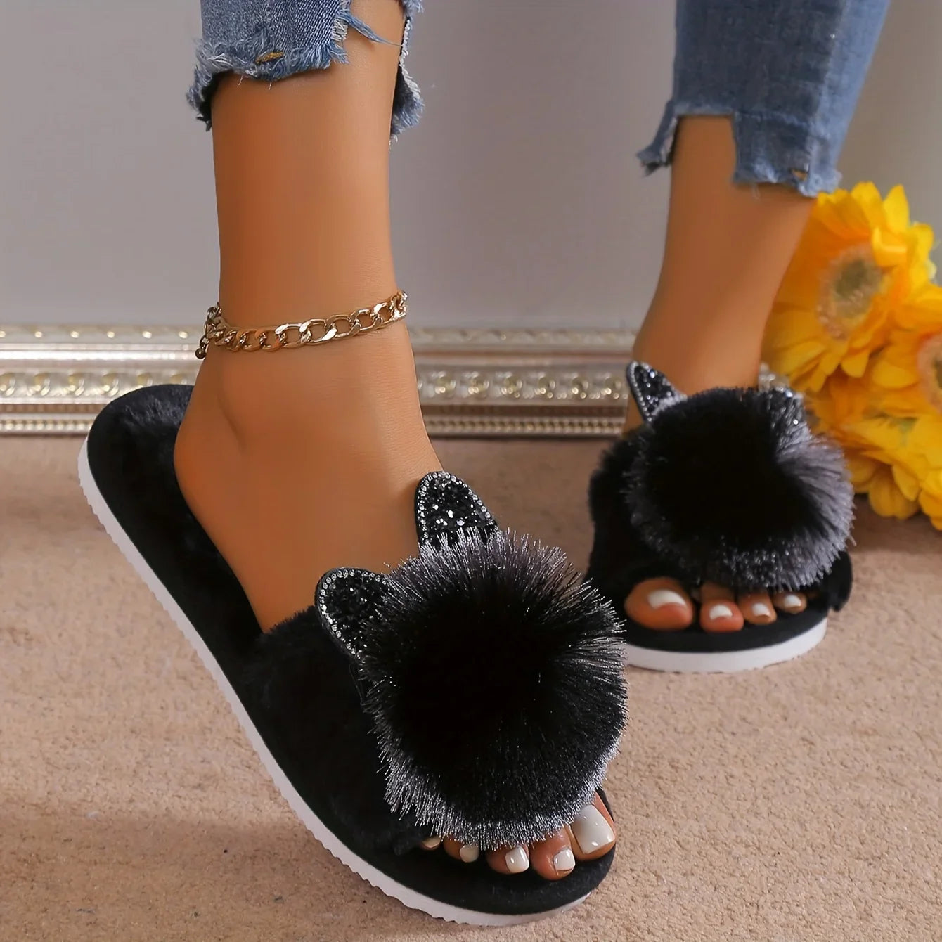 Women’s Rabbit-Shaped Plush Slippers – Comfortable Anti-Slip Home Shoes for Spring & Autumn