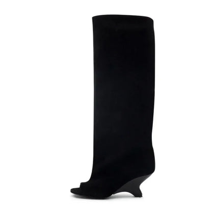 2025 Women’s Fish Mouth Knee-High Boots – Thick Slant Heel Fashion High Heels Spring Summer Large Size