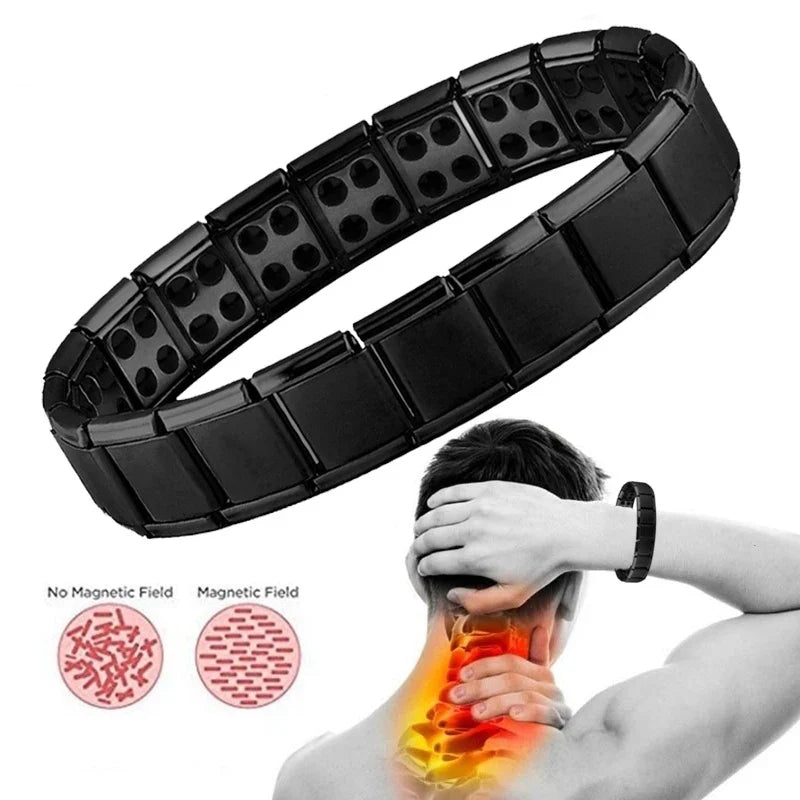 New Stainless Steel Black Germanium Magnetic Chain Bracelet – Health Care Energy Jewelry for Men & Women, Snoring Relief Bracelet