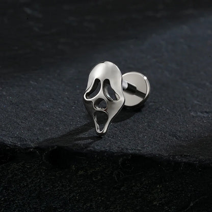 Right Grand ASTM F136 Titanium 16G Ghost Face Flat Back Earring – Halloween CZ Cartilage Stud for Helix, Labret & Nose Piercing Jewelry