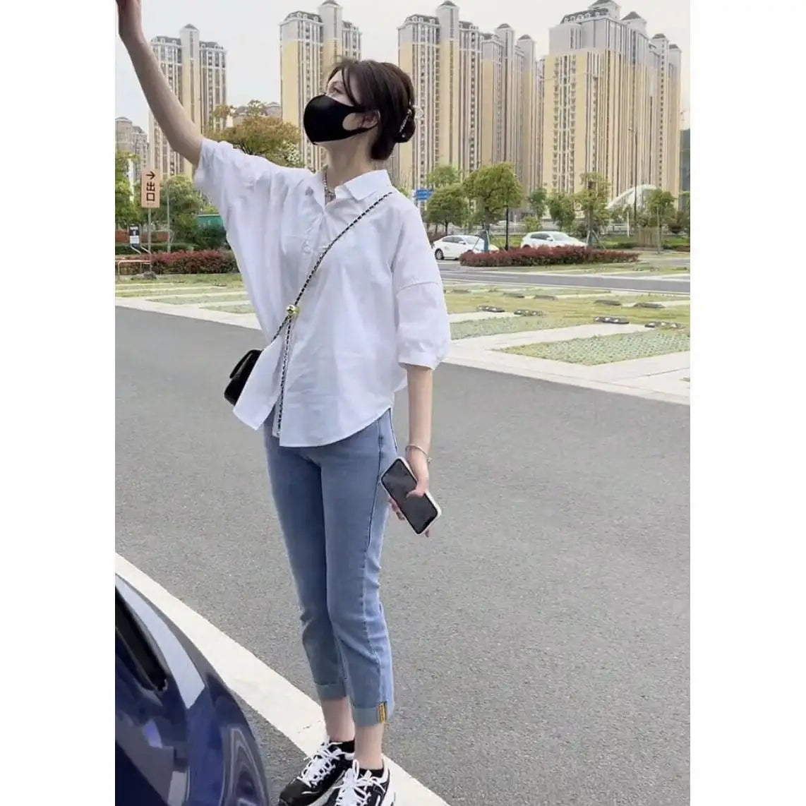 2025 Women’s Cotton Mid-Sleeve Loose Blouse – Casual Irregular Summer Shirt Korean Fashion