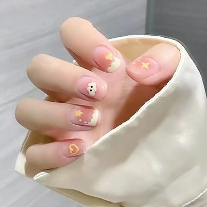 24pcs Goldfish Pattern Almond Press-On Nails – Simple Nude Pink Wearable Detachable False Nail Manicure Set