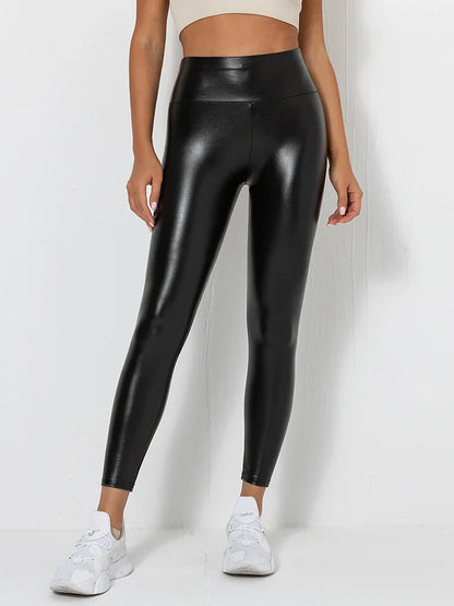 Sexy PU Leather Leggings: High Waist Casual Dance Pants for Women - Yoga Gym Sports Leggings with Hips Push-Up Design