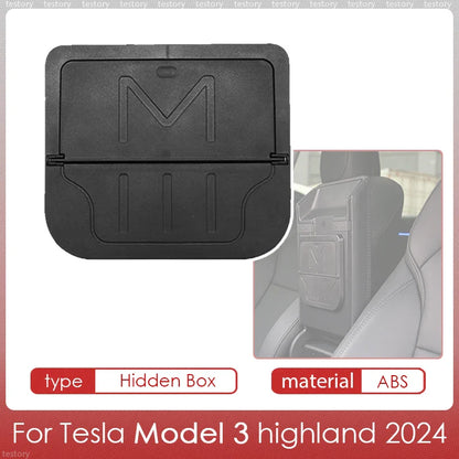 Tesla Model Y/3 Center Console Storage Box – Hidden Organizer Tray & Webcam Cover (2021–2024 Accessories)