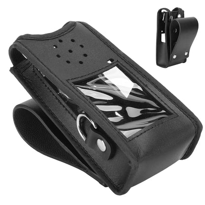 Black Leather Soft Protective Bag for Walkie Talkie – Radio Holster Cover for Baofeng UV-9R, UV9R Plus Two Way Radio Accessories