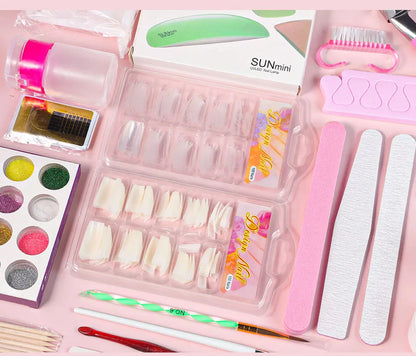 Nail Acrylic Powder and Liquid Monomer Kit – Crystal Nail Glitter, 3D Nail Tips, Carving Tools for Nail Art Decoration
