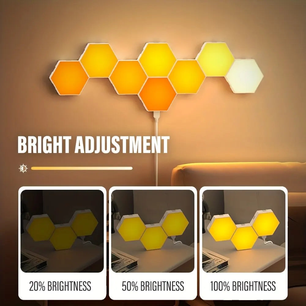 RGB Hexagonal Smart Wall Lamp – Color Changing DIY Modular Night Light with Music Sync & App Control for Bedroom & Game Room