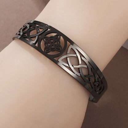 Witch Knot Cuff Bracelet - Stainless Steel Pagan Magic Knot Good Luck Amulet Celtic Knot Jewelry