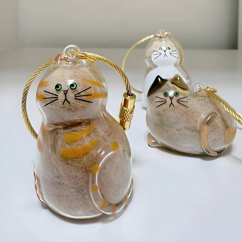 Ginger Cat Keychain Pendant – Siamese Calico Backpack Charm, Hair Storage Box Hanging Pet Grooming Travel Accessory