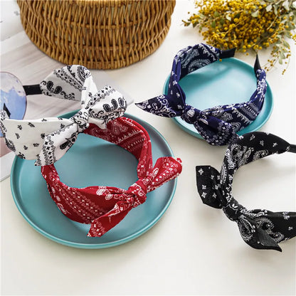 Fashion Cotton Cashew Flower Headband — Soft Wide Bow Hair Hoop for Women Casual Ethnic Hair Accessories
