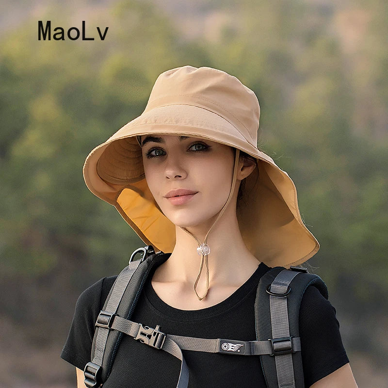 Stay Stylish and Protected: Women's Summer UV Anti-Neck Protection Sun Visor - Wide Brim Shawl Sunscreen Cap for Fishing, Hiking, and Outdoor Adventures
