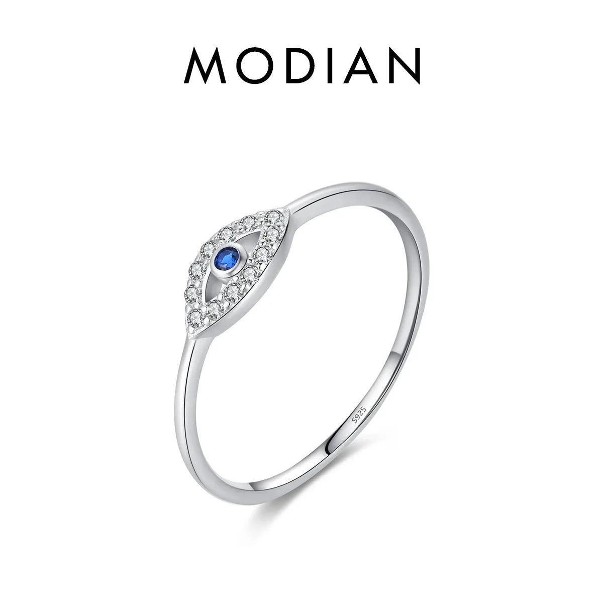 MODIAN 925 Sterling Silver Blue Ghost Eyes Ring — Sparkling Cubic Zirconia for Women