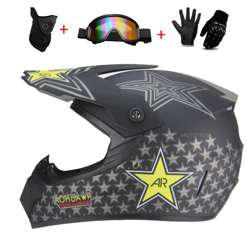 Youth & Kids Motorcycle Full Helmet - Children’s Motocross Casco Moto, Off-Road Protective Helmet with Goggles & Gloves