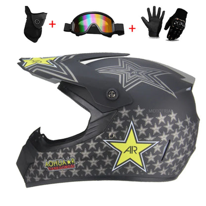 Youth & Kids Motorcycle Full Helmet - Children’s Motocross Casco Moto, Off-Road Protective Helmet with Goggles & Gloves