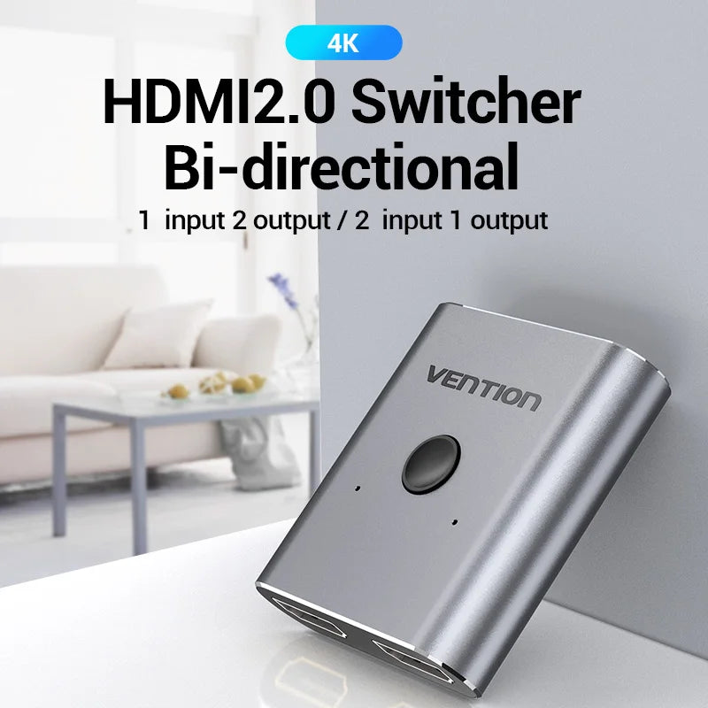 Vention HDMI Switcher 4K 60Hz Bi-Directional - 2.0 HDMI Switch 1x2/2x1 Adapter, Compatible with PS4/5, Xiaomi TV Box, 8K HDMI 2.1 Splitter