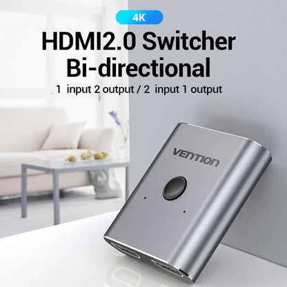Vention HDMI Switcher 4K 60Hz Bi-Directional - 2.0 HDMI Switch 1x2/2x1 Adapter, Compatible with PS4/5, Xiaomi TV Box, 8K HDMI 2.1 Splitter