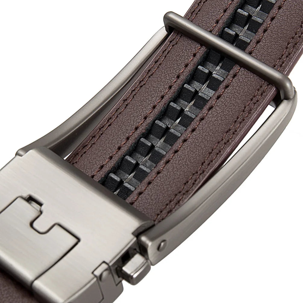 Genuine Leather Men's Click Belt – Luxury Designer Automatic Buckle for Jeans, High-Quality Waist Strap