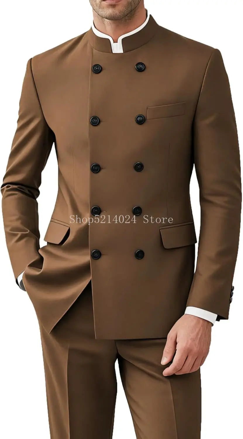 Men’s 2-Piece Suit Set - Gold Button Jacket & Pants Formal Wedding Style Outfit