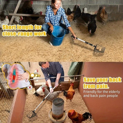 3-in-1 Adjustable Chicken Litter Scoop – Durable Metal Shovel for Easy Sifting, Ideal for Pine Pellets, Coop Cleaning Tool for Poultry Waste Removal