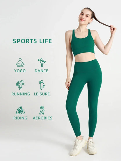 Summer 2 Piece Women's Yoga Tracksuit - Cross-Back Nylon Top and Leggings Athletic Set for Pilates and Fitness