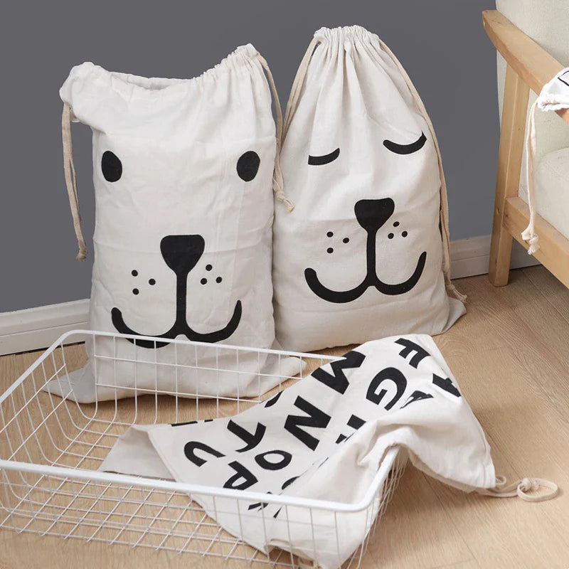 Large Cotton & Linen Laundry Bag — Drawstring Duffle Bag for Clothes & Toy Storage