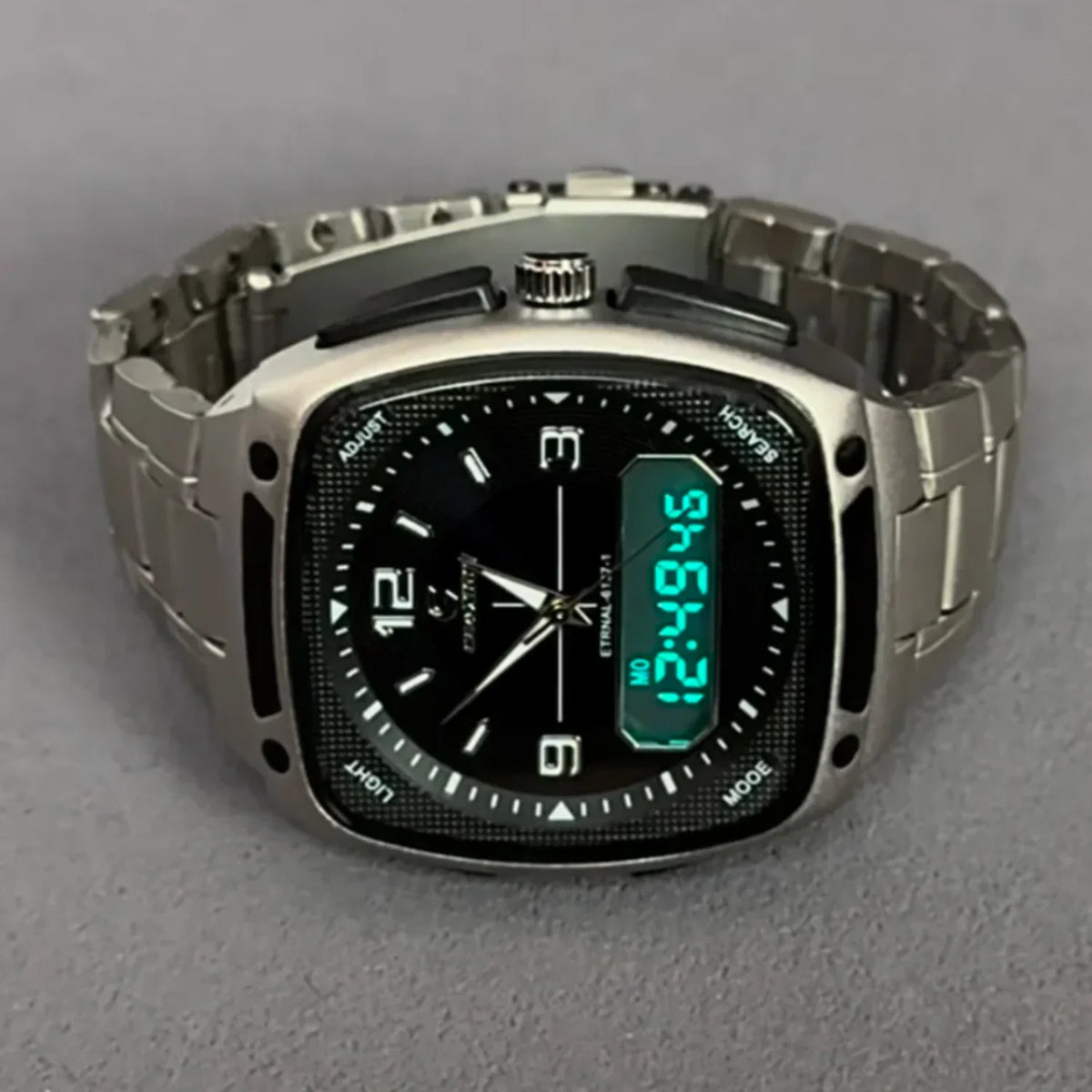 Men’s Digital Square Quartz Watch - Large Dial Luminous Fashion Watch with Alarm