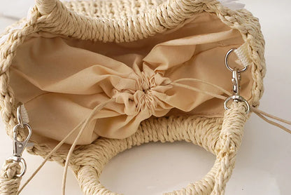 Hand-Woven Straw Beach Bag – Women’s Handmade Moon Basket Crossbody Bohemian Summer Tote