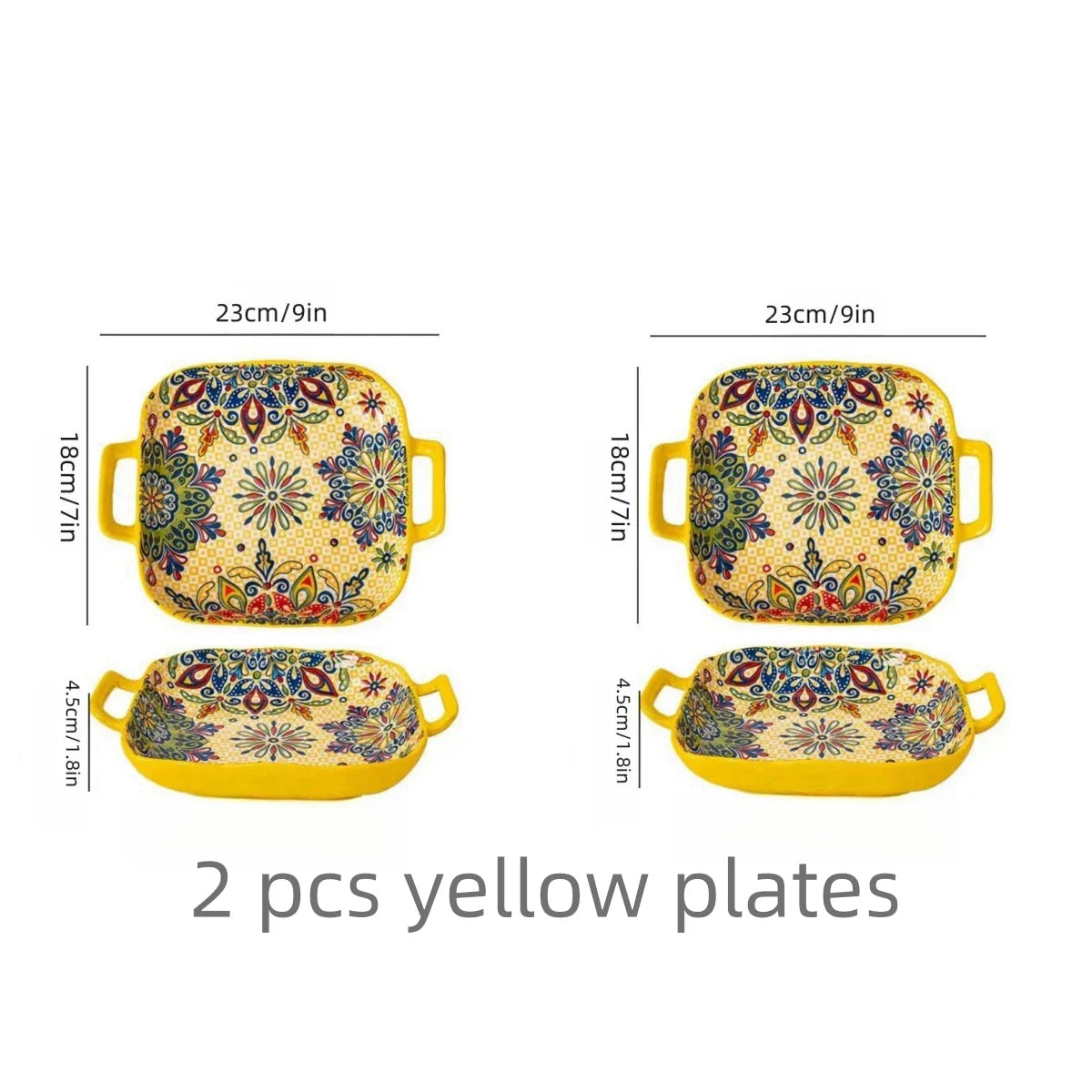 9-Inch Bohemian Style Ceramic Salad Plate with Double Ears — Oven & Microwave Safe Pasta Dish