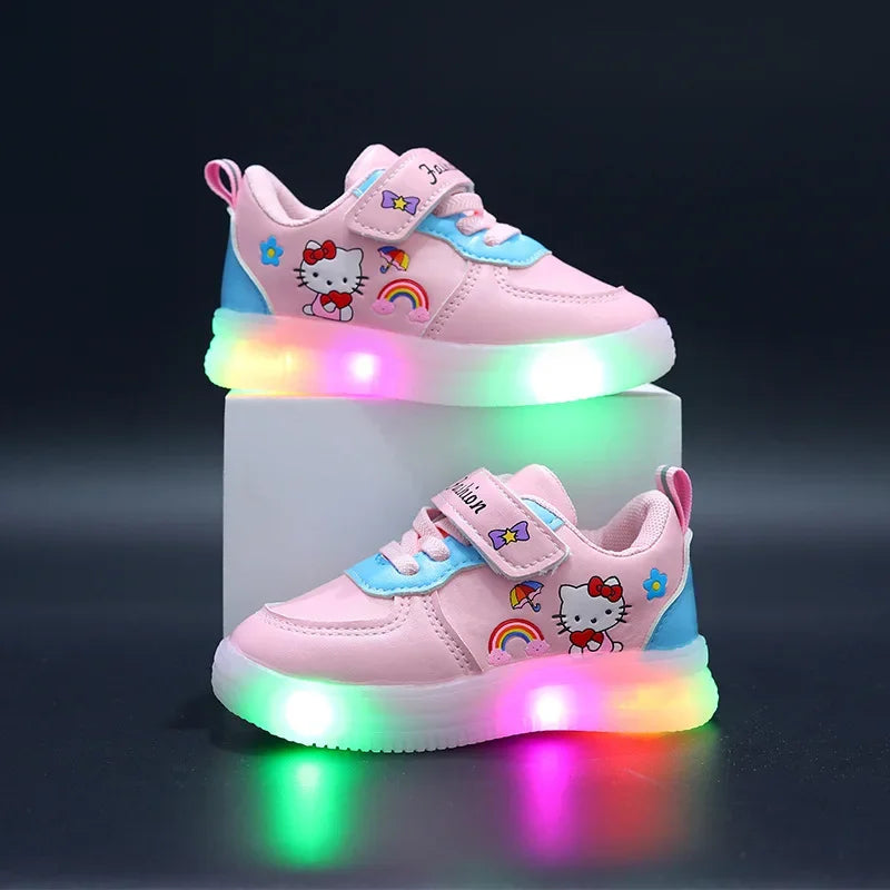 Sanrio LED Hello Kitty Shoes for Girls – Cute Cartoon Kawaii Summer Sneakers with Soft Bottom