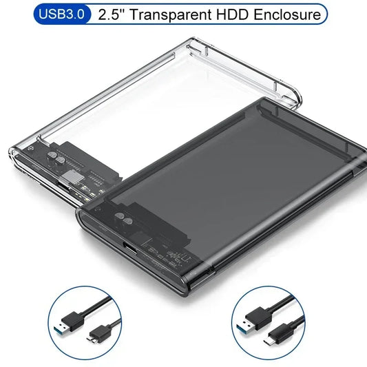 USB 3.0 2.5 Inch External Hard Drive Enclosure – Transparent SATA HDD/SSD Case, 5–6Gbps High-Speed Storage Case for Laptop & PC
