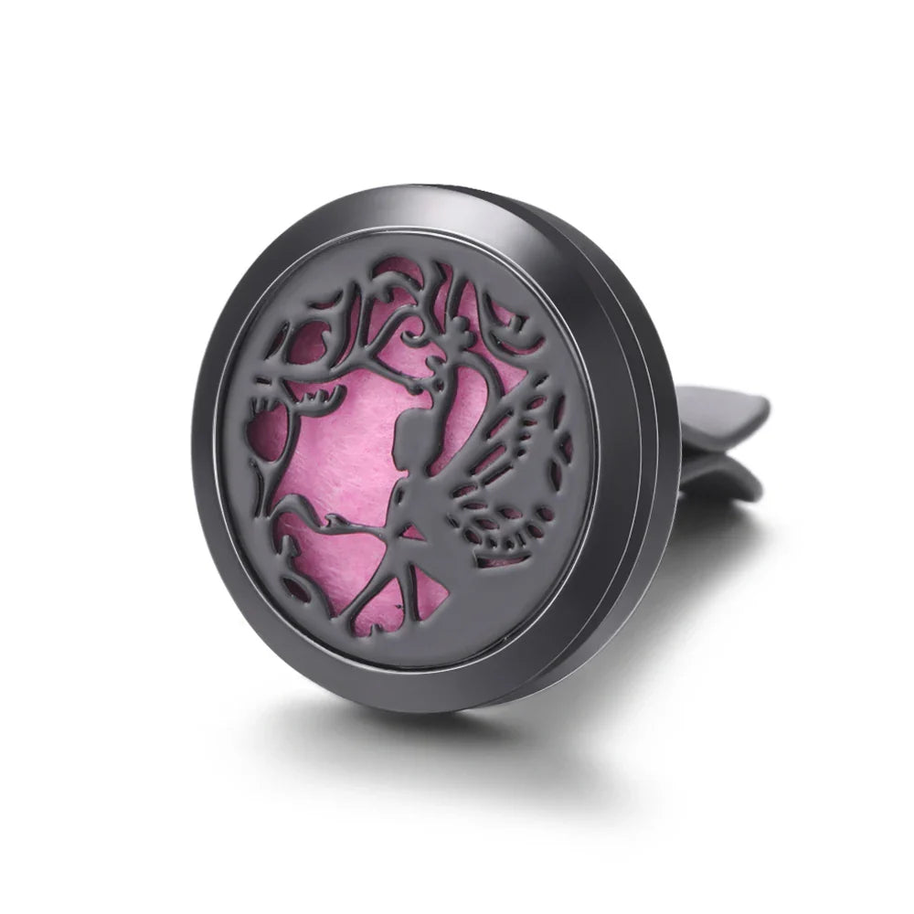 All-Black Tree of Life Car Air Freshener – Stainless Steel Aromatherapy Essential Oil Diffuser Locket Pendant
