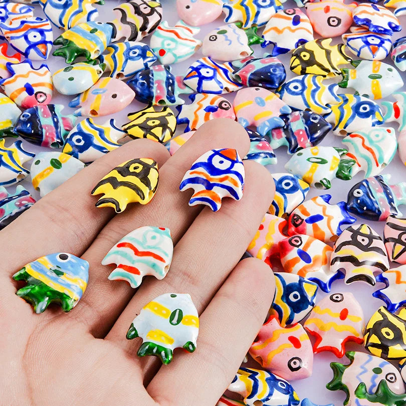10/20/30PCS Colorful Ceramic Animal Beads – 2mm Hole Clownfish, Turtle, Star & Conch Shell for DIY Jewelry, Bracelets & Crafts