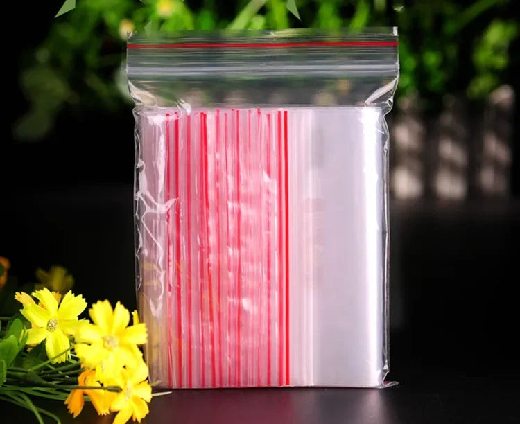 100pcs 50 Micron Clear PE Zip Lock Bags – Reclosable Plastic Pouches for Candy, Cookies & Dried Fruits