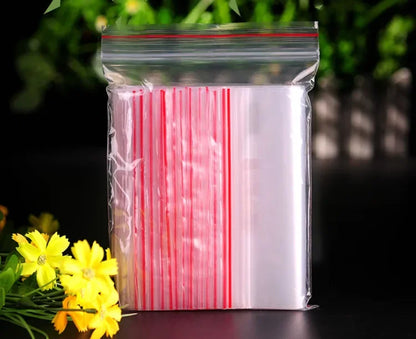 100pcs 50 Micron Clear PE Zip Lock Bags – Reclosable Plastic Pouches for Candy, Cookies & Dried Fruits
