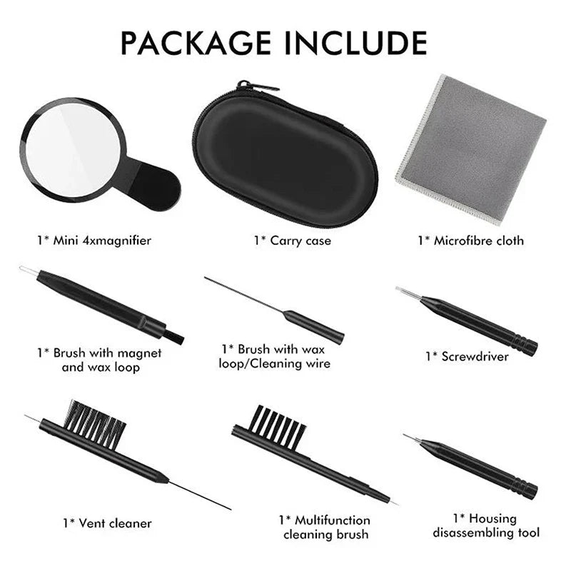 1-9PCS Hearing Aid Cleaning Tool Set – Brushes, Vent Cleaners, Magnets & Wax Loops for Ear Device Maintenance
