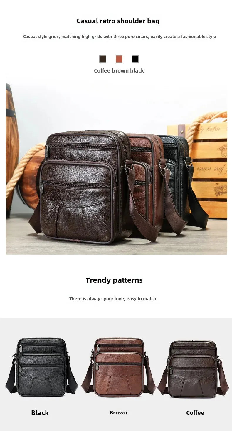 Men’s Genuine Leather Crossbody Bag – Small Outdoor Casual Bag for Motorcycle and Daily Use