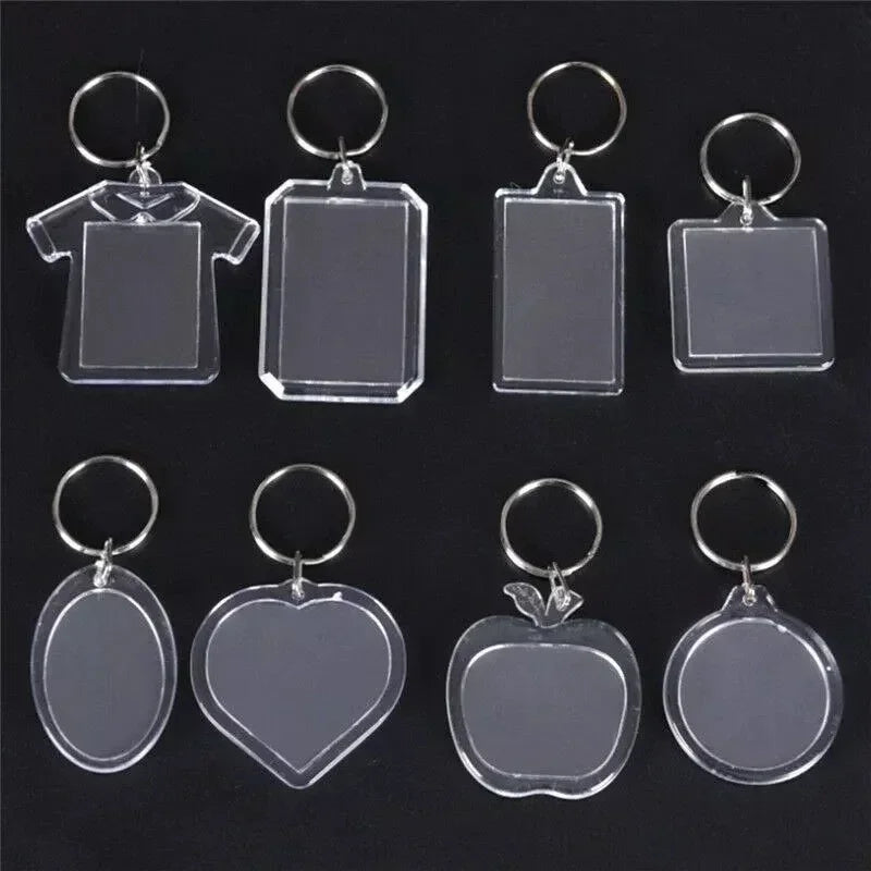 Clear Acrylic Photo Frame Keychains – Blank Rectangle Keyrings for Double-Sided Photos, DIY Supplies (5-100PCS)