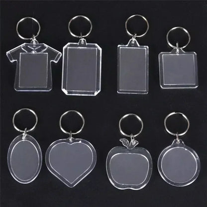 Clear Acrylic Photo Frame Keychains – Blank Rectangle Keyrings for Double-Sided Photos, DIY Supplies (5-100PCS)