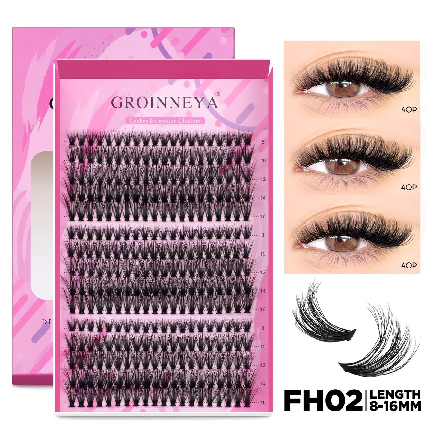 GROINNEYA DIY Lash Extension Kit – Cluster & Individual Lashes Set with Lash Bond & Seal for At-Home Eyelash Extension Makeup
