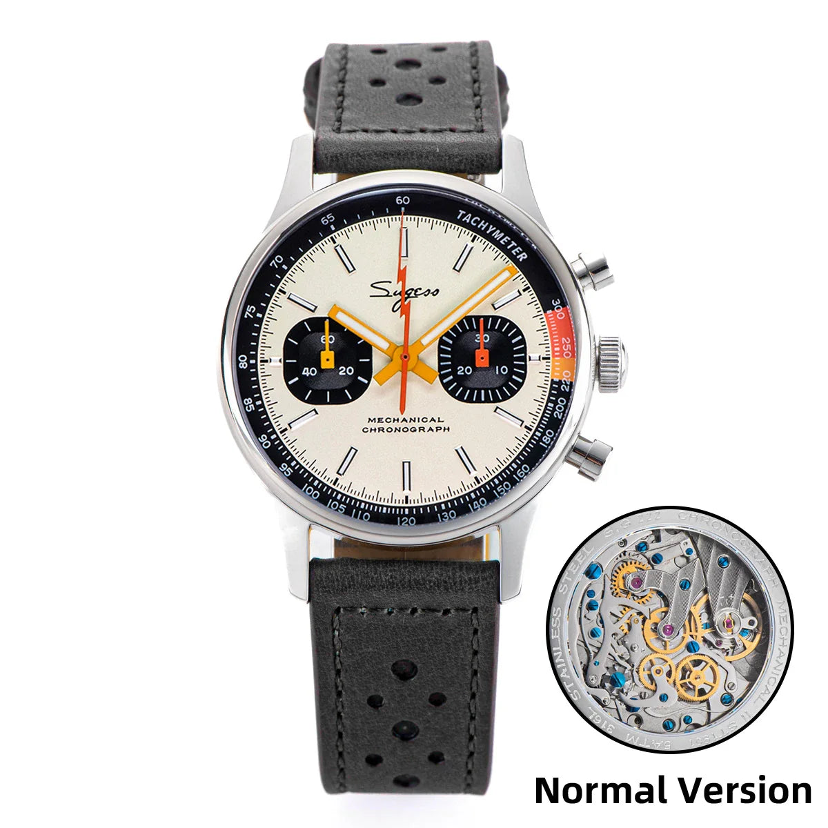 Sugess Pilot Men’s Chronograph Watch — Original ST1901 Mechanical Movement, Sapphire Crystal, Waterproof Racing Strap