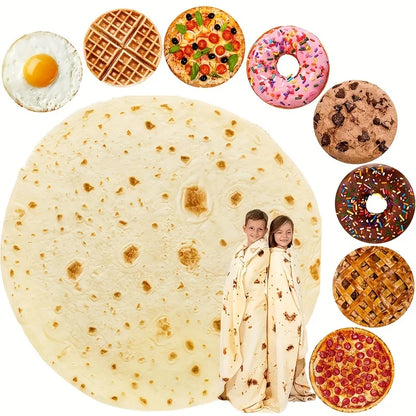 Warm Pizza Plush Blanket - Super Soft Round Throw Blanket for Bed Sofa Camping Winter Decor and Cozy Home Use