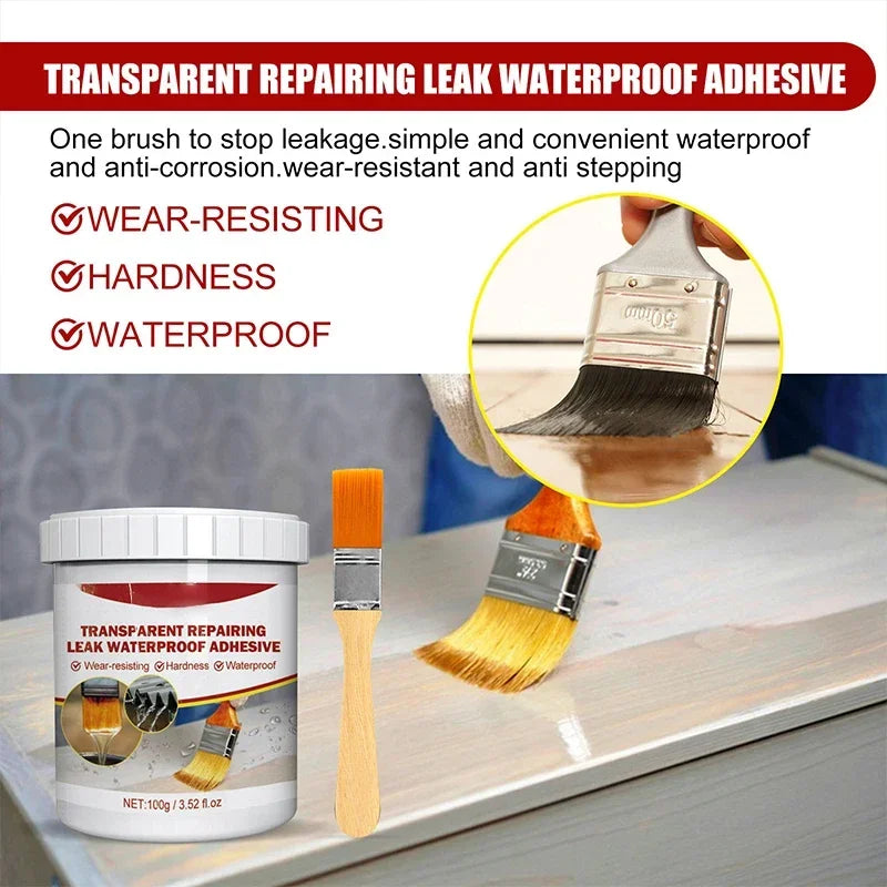 Invisible Waterproof Sealant Coating – Strong Transparent Anti-Leak Repair Glue with Brush Applicator (100–1000g)