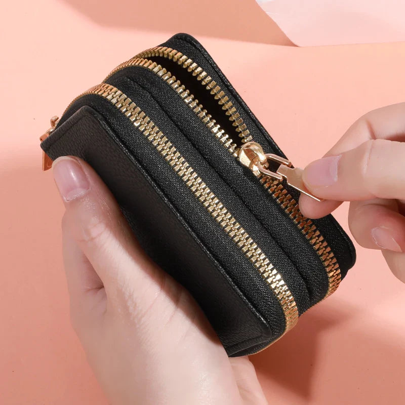 Women’s Short Zipper Purse with Lychee Pattern – Fashion Large Capacity Multi-Card Slot Coin Purse