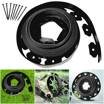 5M/10M Plastic Garden Lawn Edging Border – Flexible Landscape Barrier Kit with Anchoring Spikes, Easy Install Garden Edge Divider
