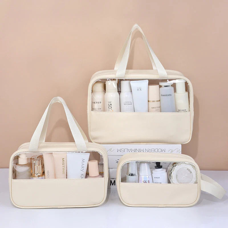 Portable Transparent Travel Cosmetic Bag for Women — Large-Capacity Waterproof Makeup & Toiletry Storage Case