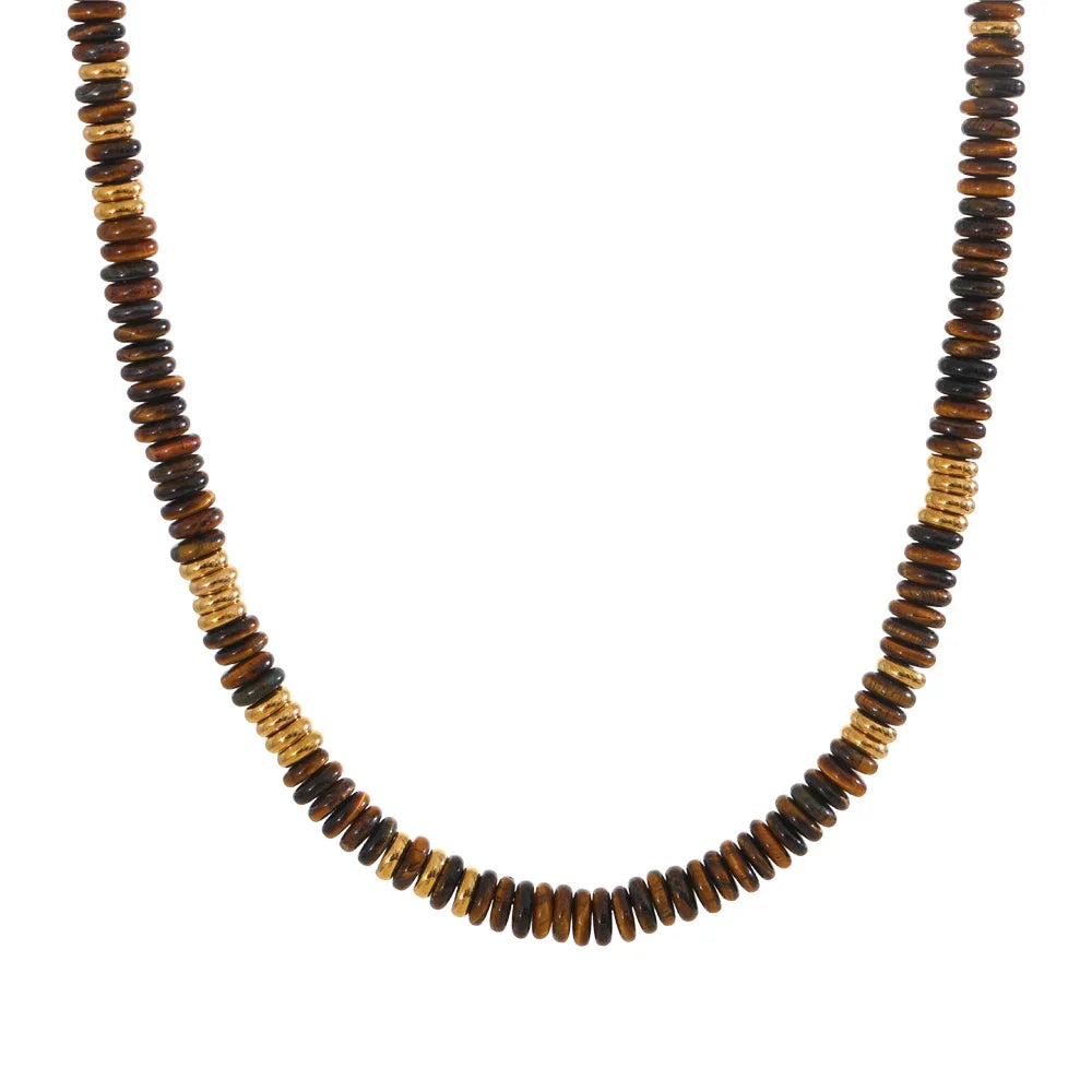 Yhpup Colorful Natural Stone Bead Necklace – Handmade Y2K Stainless Steel Waterproof Chain Jewelry for Women