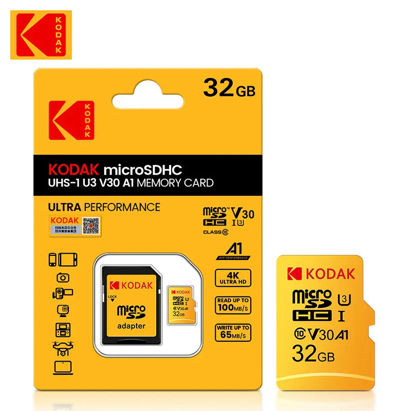 KODAK Micro SD Memory Card – 32GB MicroSDHC & 64GB MicroSDXC with Adapter, Class 10 A1 TF Flash Card