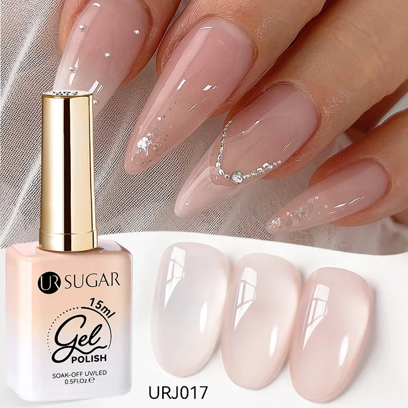 UR SUGAR 15ml Jelly Milky White Gel Polish – Translucent UV Soak Off Nail Art Varnish Semi-Permanent Fashion Nail Color