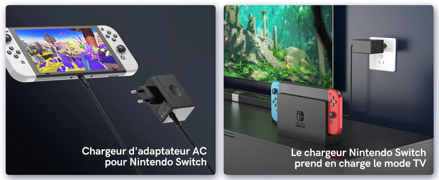 45W AC Adapter Charger for Nintendo Switch – Fast Charging for Switch Lite, Dock & Pro Controller